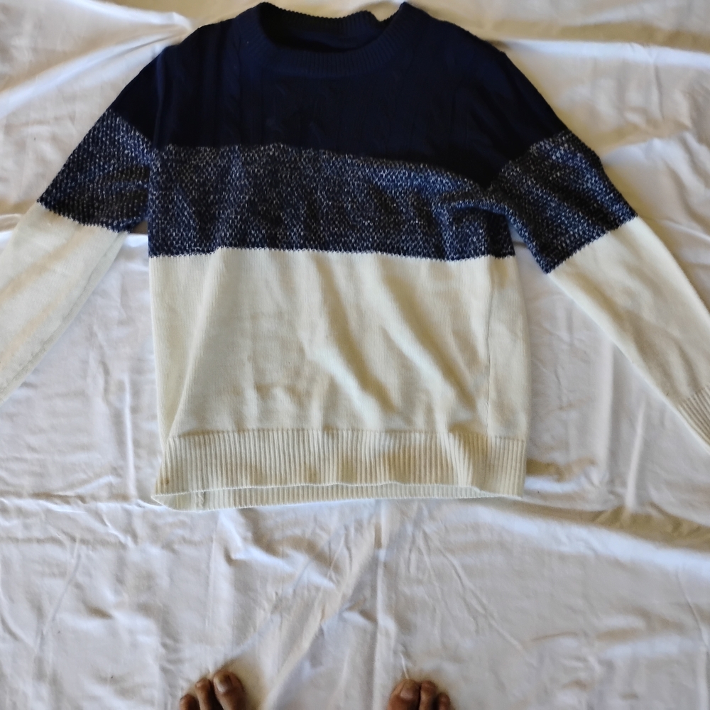 Men's Crewneck Sweater - Navy and White